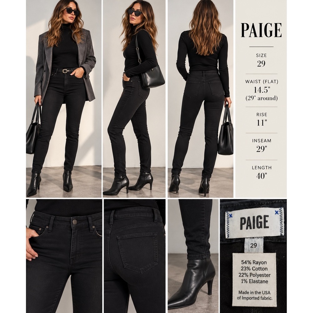 PAIGE Black Skinny Jean 29 High Rise Stretch Denim 90s Minimalist Model Off Duty